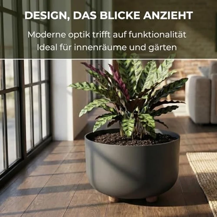 LAMELA Kunststoff Blumentopf rund mit Füßen, Ø 27 cm, 7,4 L - Anthrazit – Bild 3