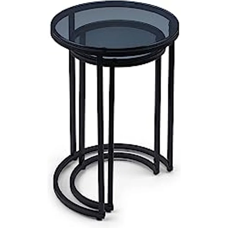 Julian Bowen Chicago, runde Beistelltische, Rauchglas/Schwarz, 55 x 40 x 40 – Bild 4