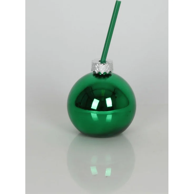 Trinkglas Christbaumkugel 400 ml mit Trinkhalm | Glitzernde Weihnachtskugel aus Glas | Originelles Partyglas & Geschenkidee für Weihnachten – Bild 5