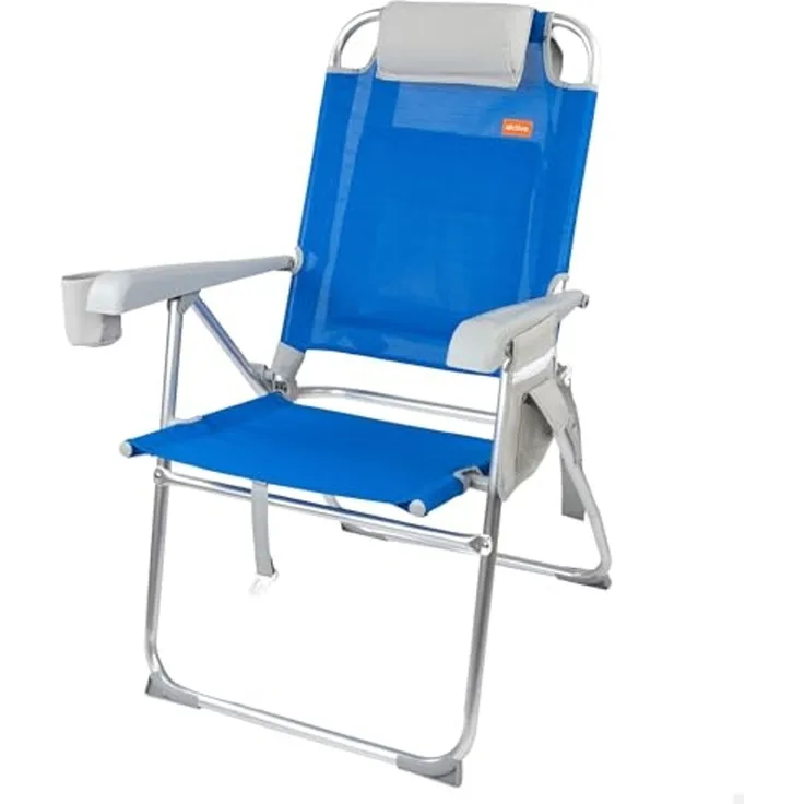AKTIVE 62631 Strandstuhl, zusammenklappbar, sehr robust, tragbarer Klappstuhl, 47 x 63 x 99 cm, inkl. Kissen, Gittertasche und Seitentasche, Strandstühle