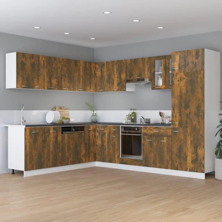 vidaXL Eck Hängeschrank, Wandschrank für Küche, Eckschrank mit viel Stauraum, Küchenschrank Schwebeschrank Küchenmöbel, Räuchereiche Holzwerkstoff – Bild 2