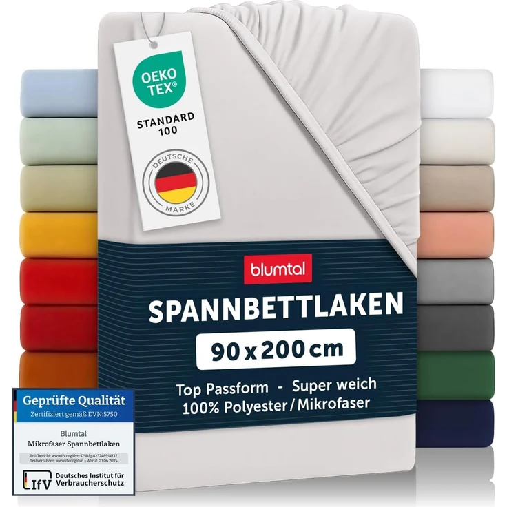 Blumtal® Spannbettlaken 90x200 cm 2er Pack - Spannbettlaken Microfaser - Oekotext zertifizierte Bettlaken 90x200 cm 2er Set - Spannbetttuch 90x200 cm - Bettbezug 90x200 cm / Laken - Moonlight Grey-Grau – Bild 1
