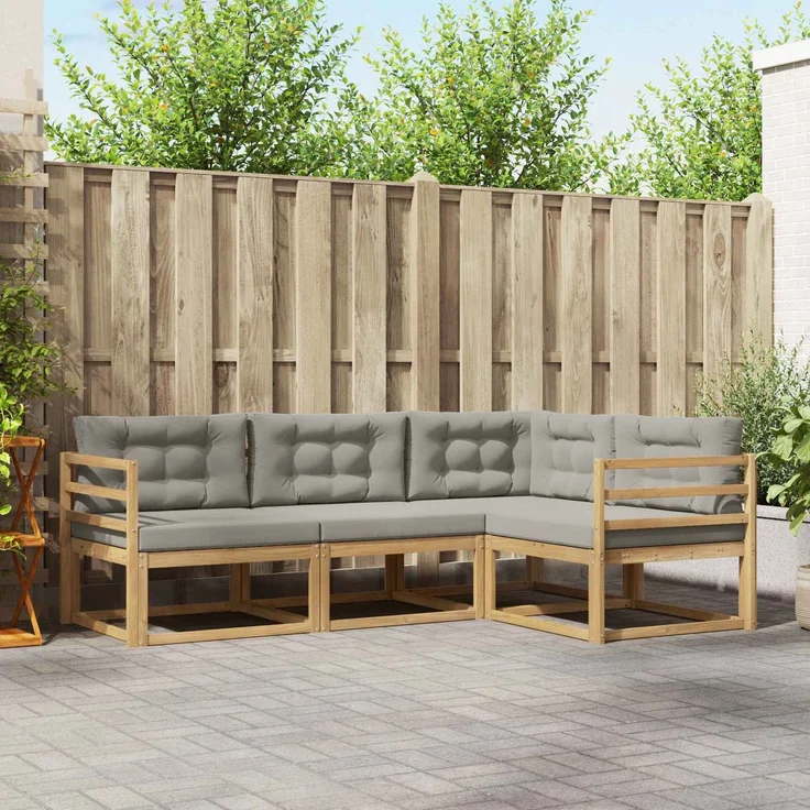 vidaXL Outdoor-Sofagarnitur 4 stk. Weiß und Hellgrau 3386360 – Bild 1