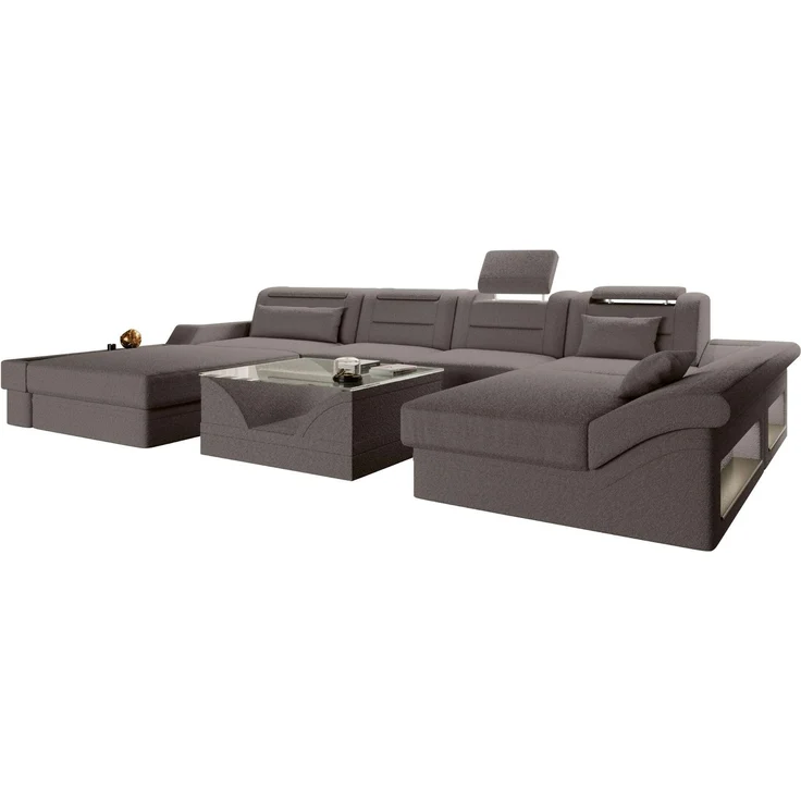 Sofa Dreams - Wohnlandschaft Monza U Form Stoffsofa - Strukturstoff - Dunkelgrün - Links – Bild 3