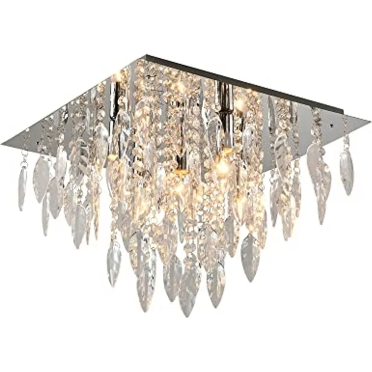 CRIS Kronleuchter Modern Ø42CM – Elegante 5-flammige Deckenleuchte E14 Chrom poliert mit funkelnden Besätzen
