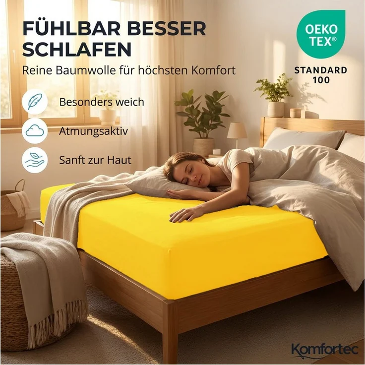 Komfortec Spannbettlaken Jersey Spannbettuch, 90x200, 140x200, 160x200, 180x200 oder 200x200 cm, 100% Baumwolle (135 g/m), Gummizug: Rundum, (1 Stück), OEKO-TEX® Standard 100 Zertifisiert, für Matratzen bis 25 cm Höhe – Bild 3