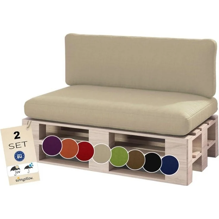 sunnypillow Palettenkissen Boston - Set Palettenauflage mit abnehmbarem Bezug, Indoor / Outdoor, 2er Set Sitzkissen + Rückenkissen – Bild 4