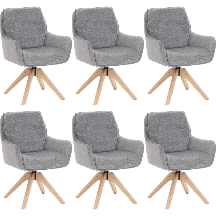 6er-Set Esszimmerstuhl HWC-Q37, Küchenstuhl drehbar Auto-Return, Stoff (680g/m²) Chenille Öko-Tex Holz MVG ~ grau – Bild 9