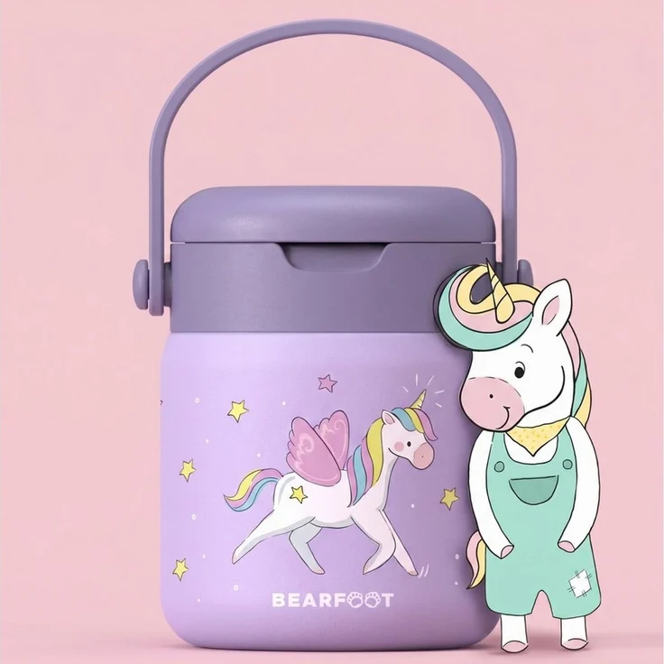 BEARFOOT Trinkflasche Thermobehälter Kinder Edelstahl - Einhorn lila, Thermobehälter, auslaufsicher, Edelstahl, Food jar, BPA-frei – Bild 2
