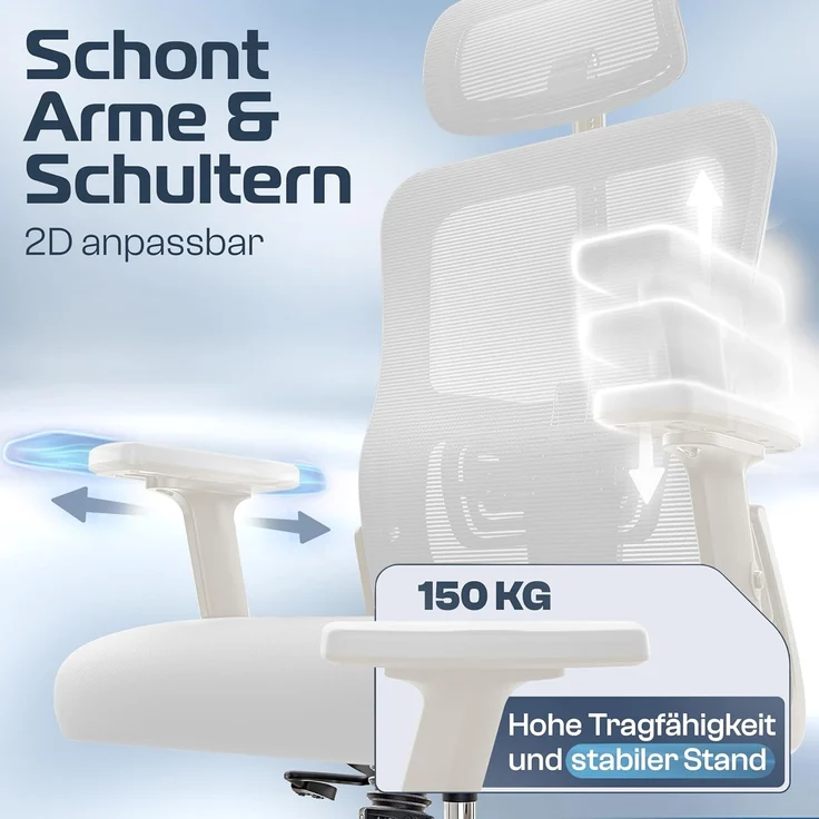CLOUVOU BrightSeat Bürostuhl Ergonomisch [TESTSIEGER] Schreibtischstuhl 100% individuell einstellbar | Büro Stuhl & Gaming Stuhl | Computerstuhl Home Office Chair Ergonomic | Drehstuhl 150 kg – Bild 4