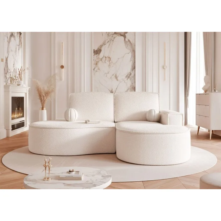 Ecksofa Designersofa Sofa ARLET in Stoff Abriamo Creme Ottomane Rechts