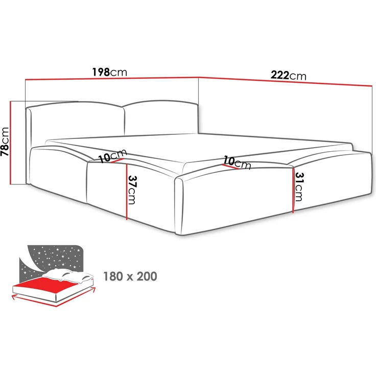 Polsterbett Mykilt (Farbe: Lumo 40, Größe: 180 x 200) – Bild 4