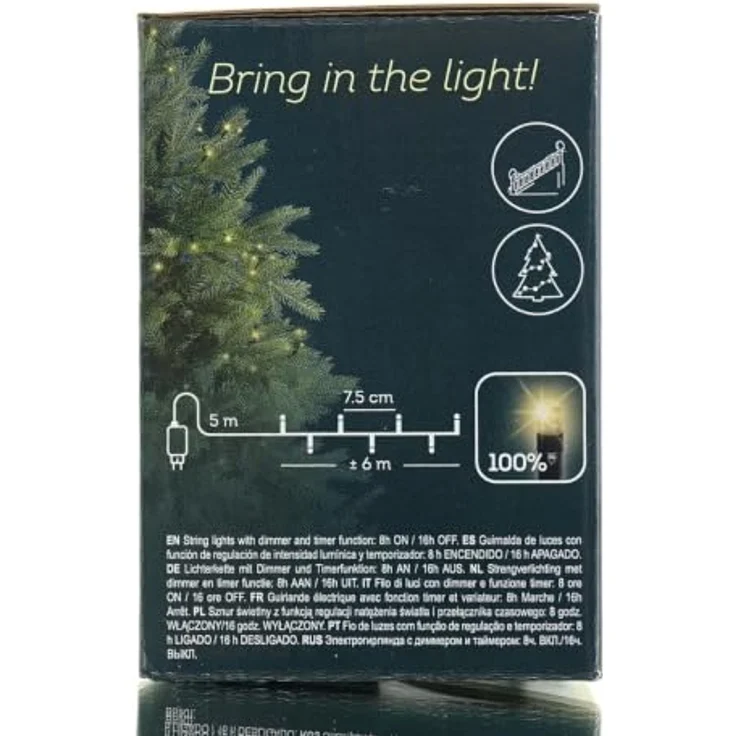 Lumineo LED-Lichterkette Lumineo Lichterkette BASIC 80 LED 6 m Soft Gold, schwarzes Kabel, Indoor/Outdoor, dimmbar, 8h-Timer, 5 m Zuleitung – Bild 2