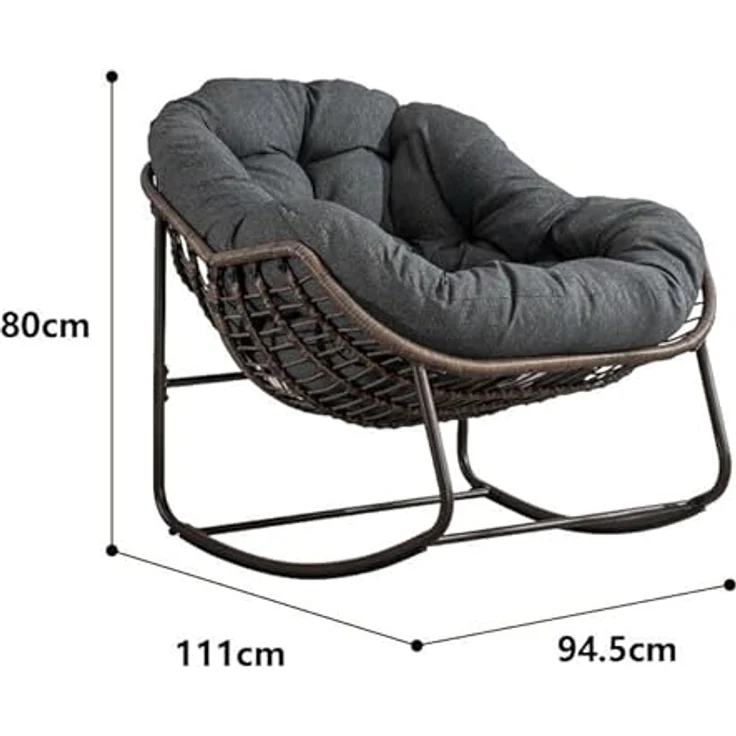 Ball & Cast Schaukelstuhl Outdoor, Rocking Chair mit Gepolstertem Kissen, Relaxsessel Schwingsessel für Garten, Balkon & Terrasse, Marineblau – Bild 2