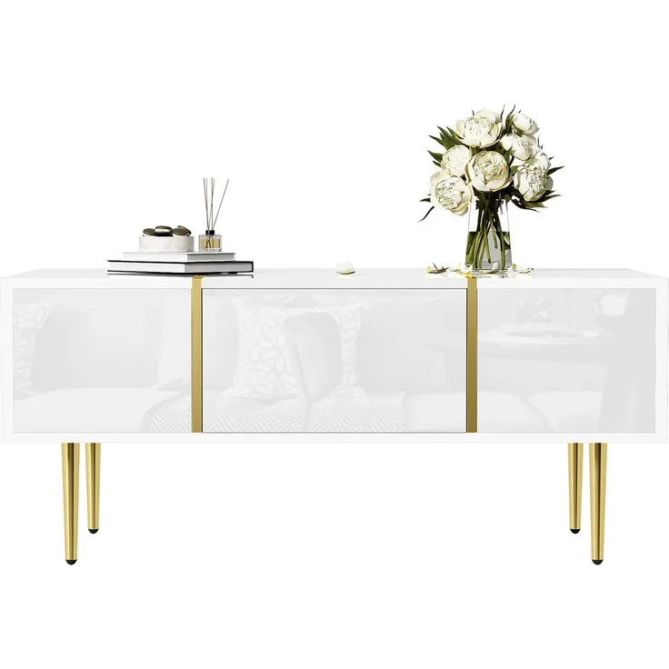 Couchtisch 100 x 60 x 41,5 cm, mit Schubladen, aus MDF, als Ablage für Getränke und Bücher im Wohnzimmer, Weiß
