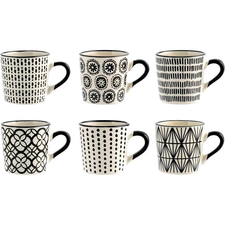 H & H Vhera Set 6 KaffeeTasse, Steinzeug, Weiß Schwarz, 90 ml – Bild 1