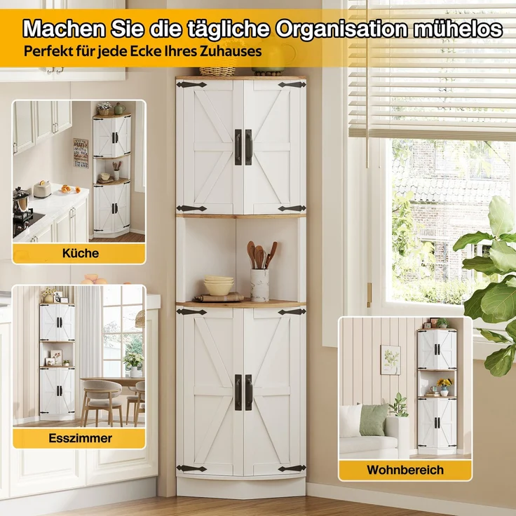 Abrihome Eckschrank mit 5 Fächern, Weiß, 180x39x39 cm – Bild 6