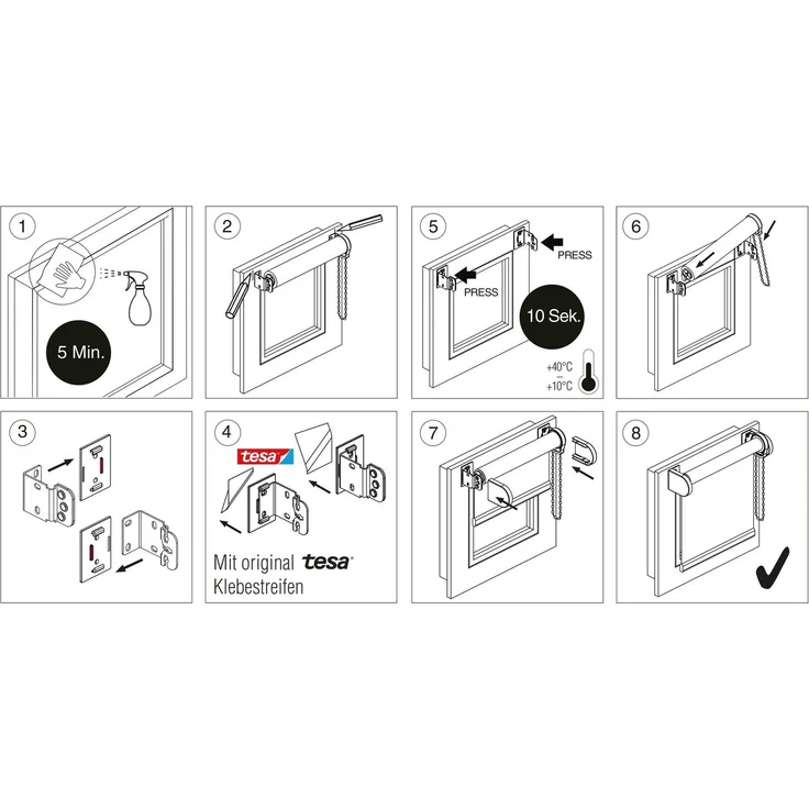 Gardinia Klebeträger für Rollos mit Tesapads weiß 2 Stück – Bild 2