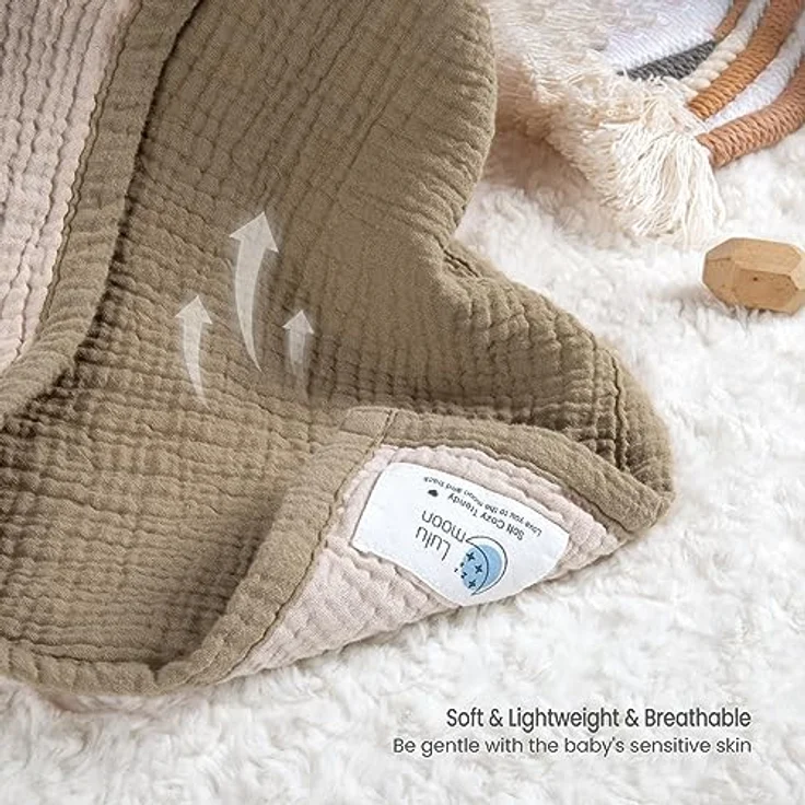 Lulu moon Musselin-Babydecke – Baumwoll-Steppdecke für Kleinkinder – wendbare Kinderbettdecke für Babys, Jungen und Mädchen, 120x120 cm (Olive) – Bild 5