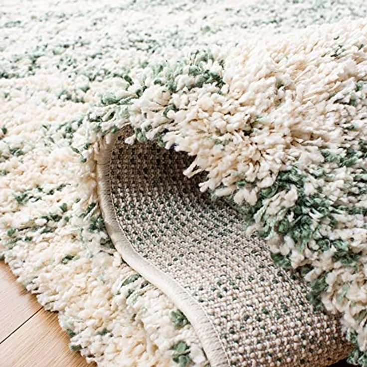 SAFAVIEH Zottelig Teppich für Wohnzimmer, Esszimmer, Schlafzimmer - Hudson Shag Collection, Hoher Flor, Elfenbein und Grün, 213 X 213 cm – Bild 5
