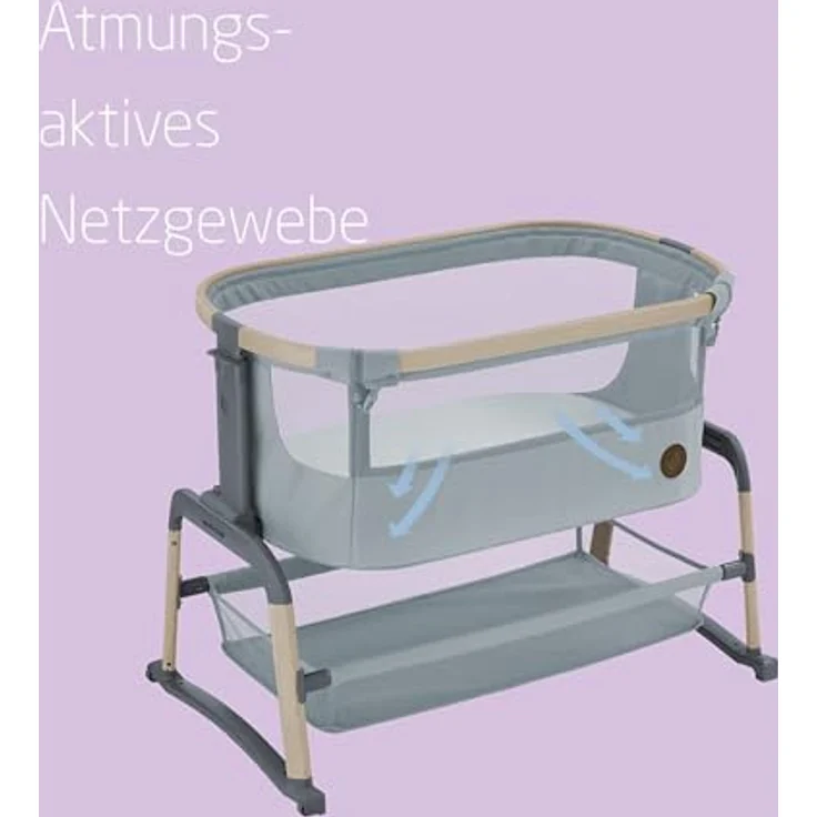 Maxi-Cosi Iora Air Beistellbett, Zustellbett, atmungsaktives Netzgewebe, Höhenverstellbar, Wiege mit Matratze, Geeignet ab Geburt, 0 Monate bis 9 kg, Beyond Grey – Bild 3