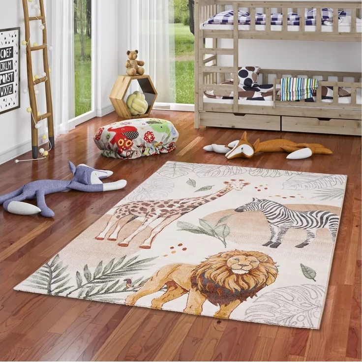 Pergamon Kinderteppich Kinder Teppich Maui Kids Giraffe Zebra Löwe, Rechteckig, Höhe: 13 mm
