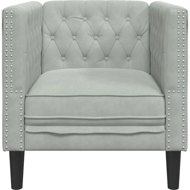 vidaXL Chesterfield-Sessel Hellgrau Samt 372673 – Bild 3