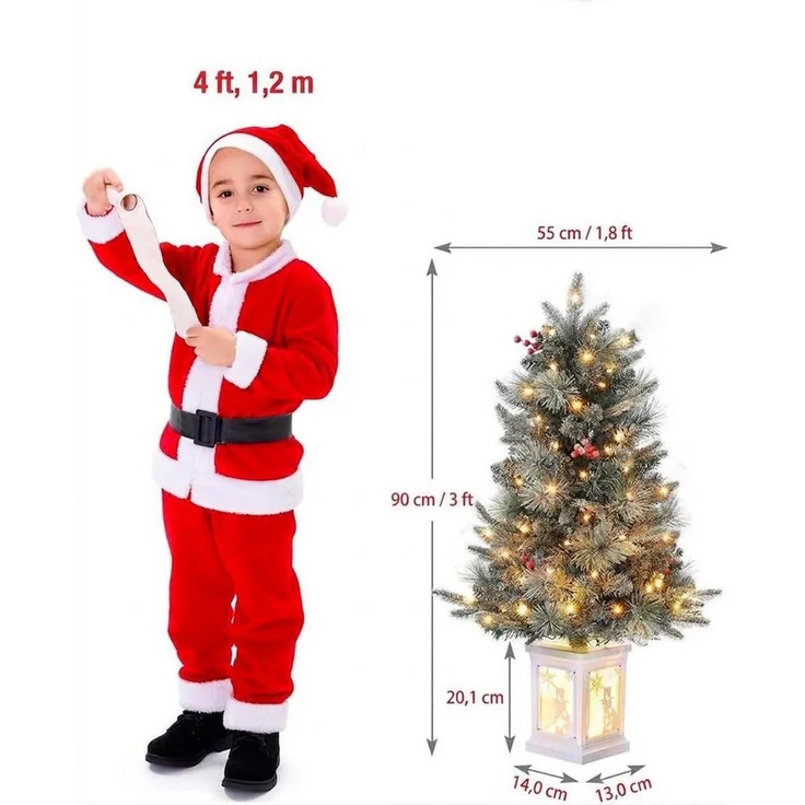 GarveeMore Künstlicher Weihnachtsbaum 90cm Künstlicher Tannenbaum mit LED-Beleuchtung & roten Beeren – Bild 3