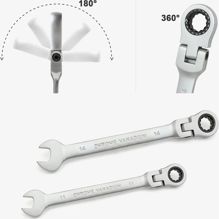 Todeco Maulschlüssel Set mit Tragetasche, 12-teilig Schraubenschlüssel Set, Ringschlüssel 8-19 mm, Gabelschlüsselsatz Metrisch – Bild 5