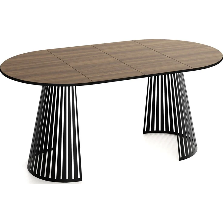 WFL GROUP Esstisch Naro Black ausziehbar rund mit schwarzen Lamellen, Metallbeinen (MADE IN EU, erhältlich in 2 Größen – 100/120 cm, ausziehbar auf 180/200 cm), platzsparender Tisch mit Lamellen für Küche, Esszimmer oder Wohnzimmer – Bild 3