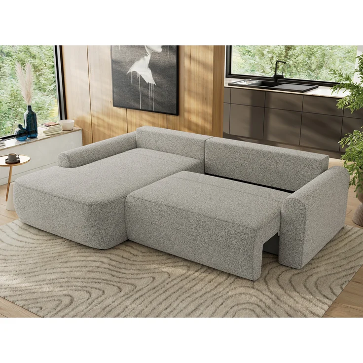 Ecksofa, L-förmiges, lose Kissen, DL-Schlaffunktion, (H 100 x T 187 x B 273 cm) - CUBO L - Struktur Hellgrau - linke Seite – Bild 4