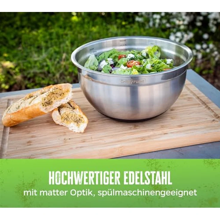 Grillfürst Servierschale Grillfürst BBQ Edelstahlschüssel Set mit Glasdeckel – Bild 7