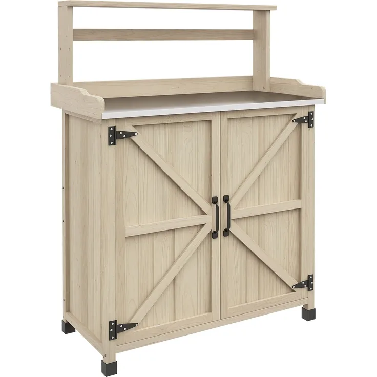 Umtopf-Tisch, Gartentisch, Schrank und Regale sowie Tablett mit rutschfesten Gleitern, 90,5 x 41 x 124,5 cm, Naturholz