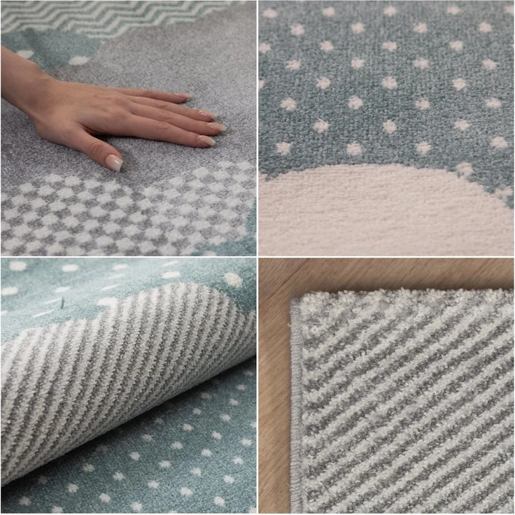 Carpettex Kinderteppich Wolken Design, Rund, Höhe: 10 mm, Teppich Kinderzimmer Wolke Design Kinder Teppich Blau Babyzimmer – Bild 2