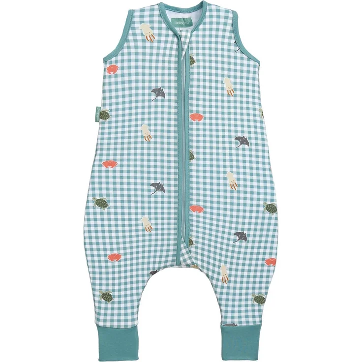 molis&co - Baby Schlafsack mit Füßen 0.5 TOG - Sommerschlafsack für Jungen - Kinder Babyschlafsack mit Beinen - 100% Baumwolle (Oeko-TEX 100), Premium Qualität - Summer Sea (80 cm)