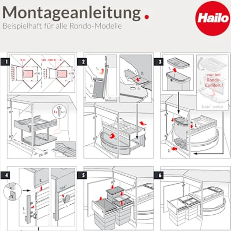 Abfallsorter RONDO-1 Plus / Hailo Rondo 90. 2/36 (3645-12) / Abfalleimer / Abfallsammler / Mülleimer / Eckschrank – Bild 6