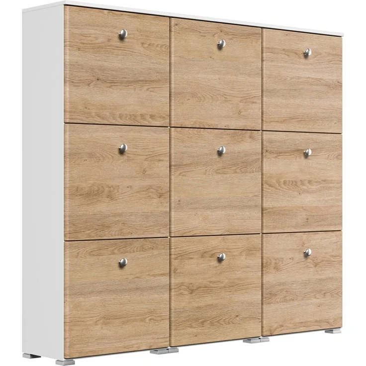 Schuhschrank XL Comfort 9 Klappen 36 Paar 157x141 cm Weiss-Eiche : Weissmatt / Eiche hell – Bild 1