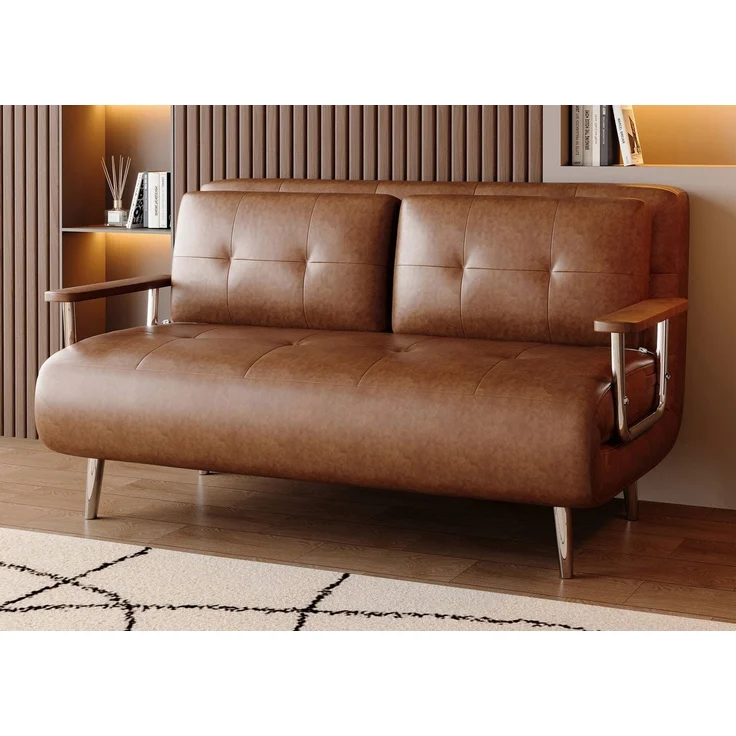 oleyluckidea Schlafsofa 150cm,Lederoptik Sofa ausziehbare Schlafcouch mit Schlaffunktion,braun, Zum Bett umwandelbar, Bettfunktion, Sofabett – Bild 1
