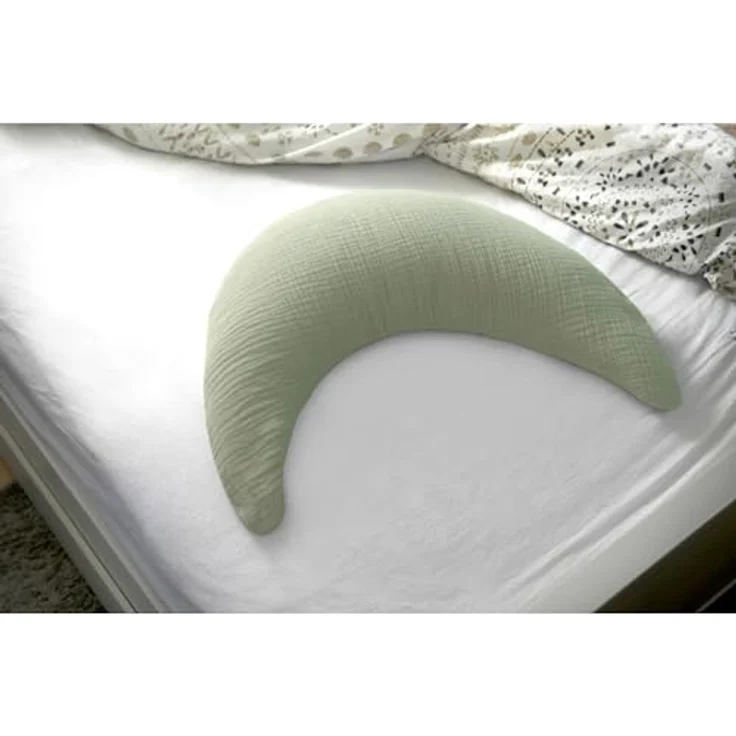 Theraline Stillkissen Der Musselinmond, ergonomisches Stillkissen mit feiner Perlen-Füllung, Bezug 140 cm, Salbei – Bild 3