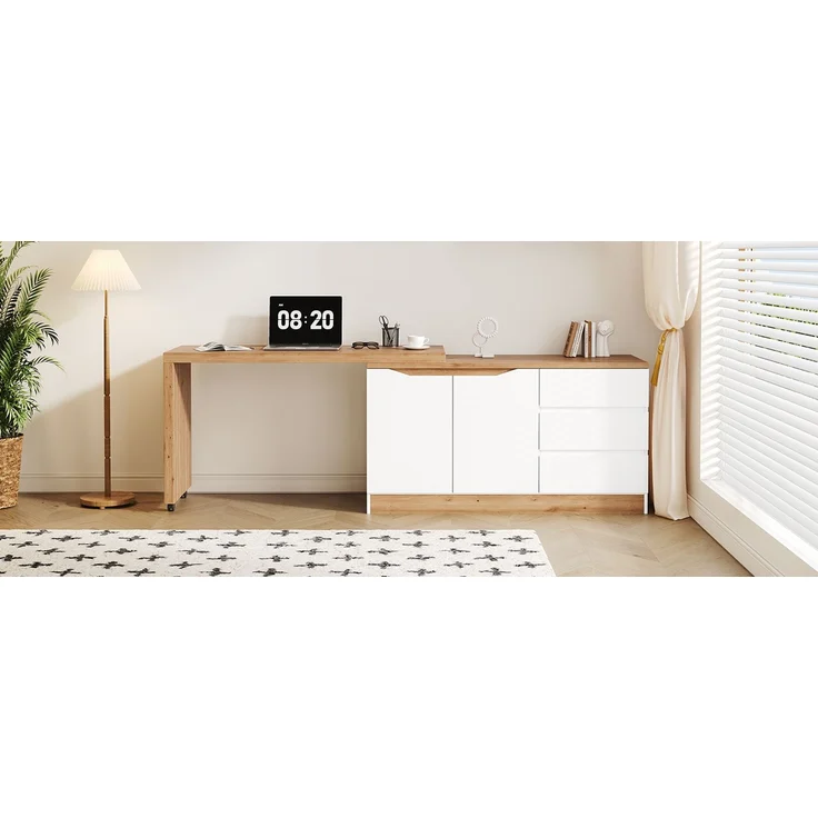 ZUBALIYA Schreibtisch mit feststellbaren Rollen – multifunktionales Design, 4 cm dickere, drehbare Tischplatte, fest arretierbar, weiß/Eiche, Faltbarer Schreibtisch, Eckschreibtisch, Sideboard,Dicke Materialie – Modell N880P4642134O – Bild 22