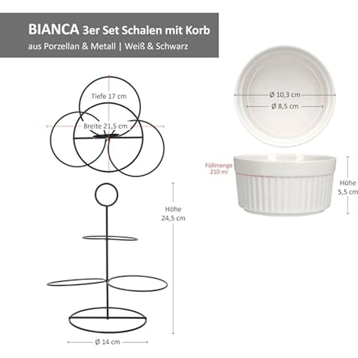 MamboCat Etagere Bianca 3er Set Porzellan-Schalen Set mit Ständer Etagere Dips Dessert, Porzellan – Bild 6