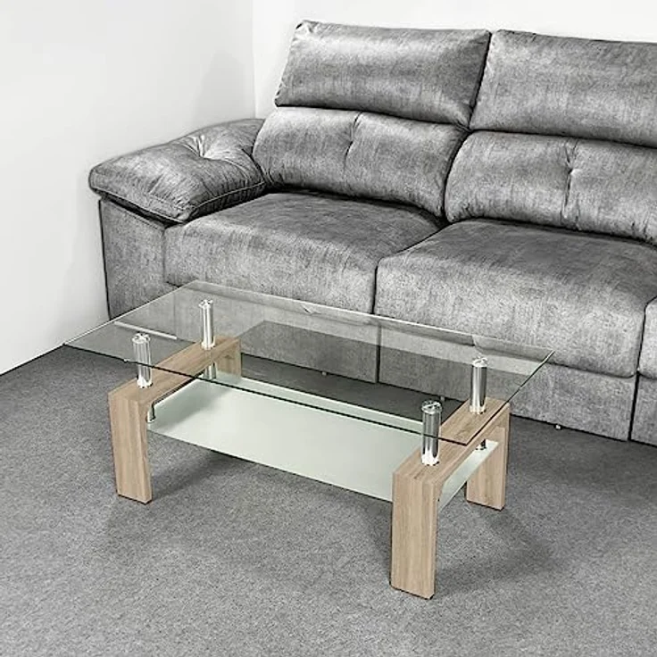 Homey Couchtisch aus Glas, für Wohnzimmer oder Esszimmer, Modell Tango, Holz, Cambria, 110 cm (Breite) x 55 cm (Tiefe) x 45 cm (Höhe) – Bild 7