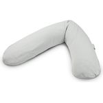 Theraline Das Original Schwangerschafts- & Stillkissen | gefüllt mit sandfeinen Original-Mikroperlen | inkl. Außenbezug Grau Bio-Jersey | 190 cm