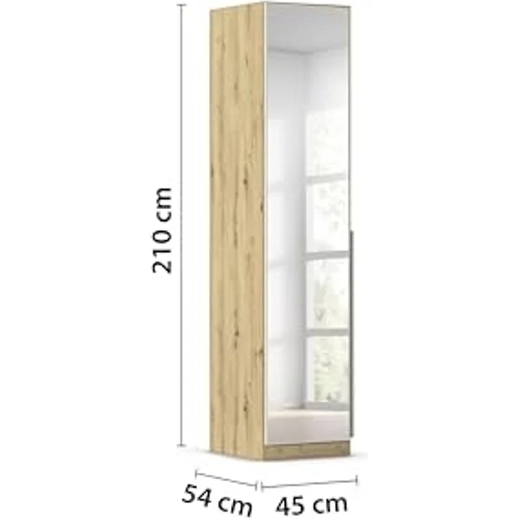 Rauch Möbel Alabama, Kleiderschrank für Schlafzimmer, Kinderzimmer, Wohnzimmer, Garderobe, Flur, 1-türig, Spiegel, Zubehör Basic, Farbe Beige/Eiche Artisan. Holz, Breite 47 cm – Bild 3
