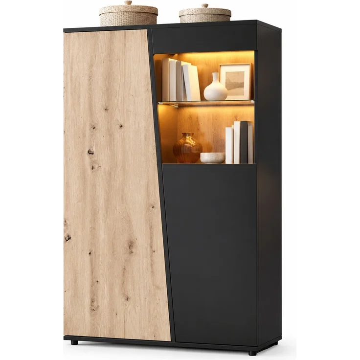 Vitrinenschrank 80x35x139,5 cm mit Bluetooth-LED, 9 Fächern und Glaseinlegeboden – Bild 7