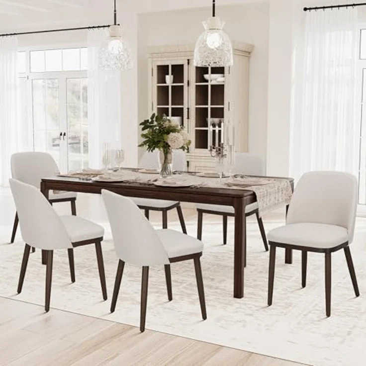 COLAMY Gepolsterte Esszimmerstühle 6er Set, Moderne Küchenstühle mit Rückenlehne, Stoffstuhl mit Holzbeinen für Esszimmer, Küche, Restaurant, Beige – Bild 2