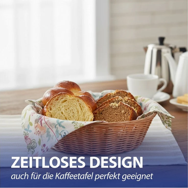 CEPEWA Allzweckkorb Brotkorb 4er Set rund Ø24x10 cm Kunststoff geflochten braun Tischdeko – Bild 4