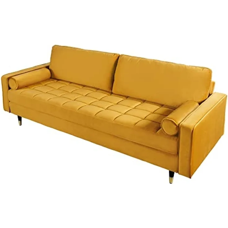 riess-ambiente 3-Sitzer COZY VELVET 220cm senfgelb / schwarz / gold, Einzelartikel 1 Teile, Wohnzimmer · Samt · Polster · Federkern · mit Kissen · Barock Design