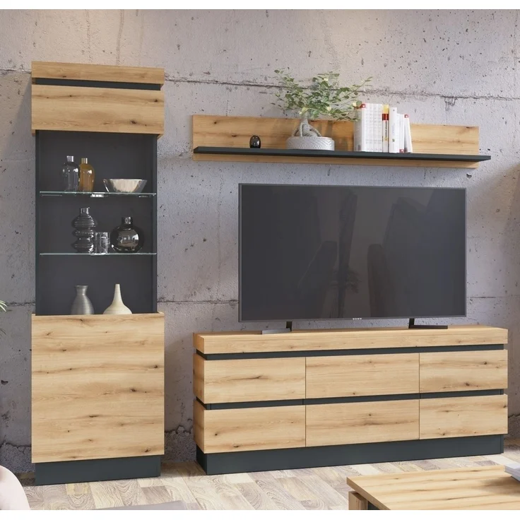 Wohnwand >Corte< (3-teilig) in Coast Evoke Eiche Dekor - 222x201x45 (BxHxT) – Bild 1