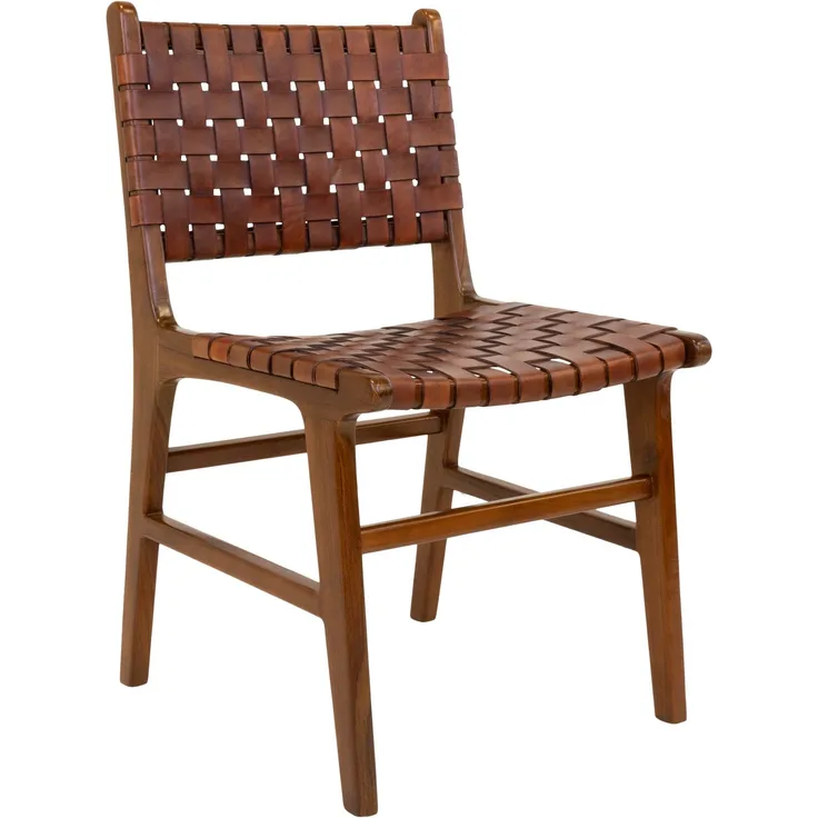 Holzstuhl >Perugia< (2er-Set) in Braun, Leder - 51x87x53cm (BxHxT)